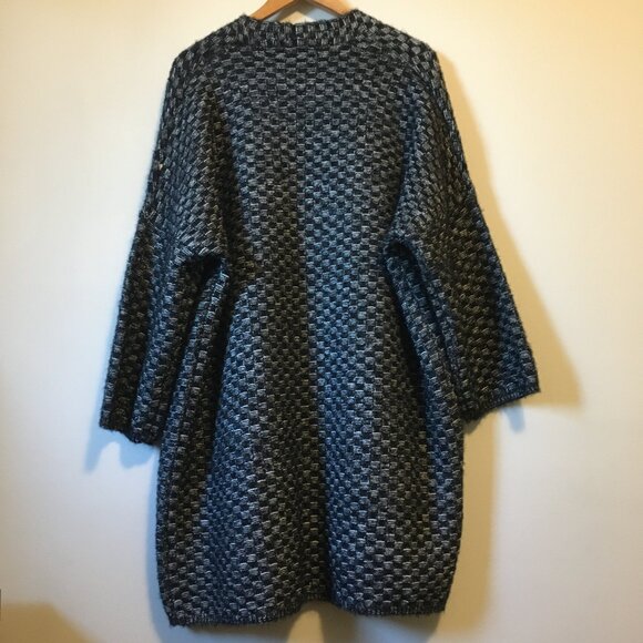 MaxSport Heavy Cozy Checkered Long Open Sweater Cardigan - Picture 2 of 16